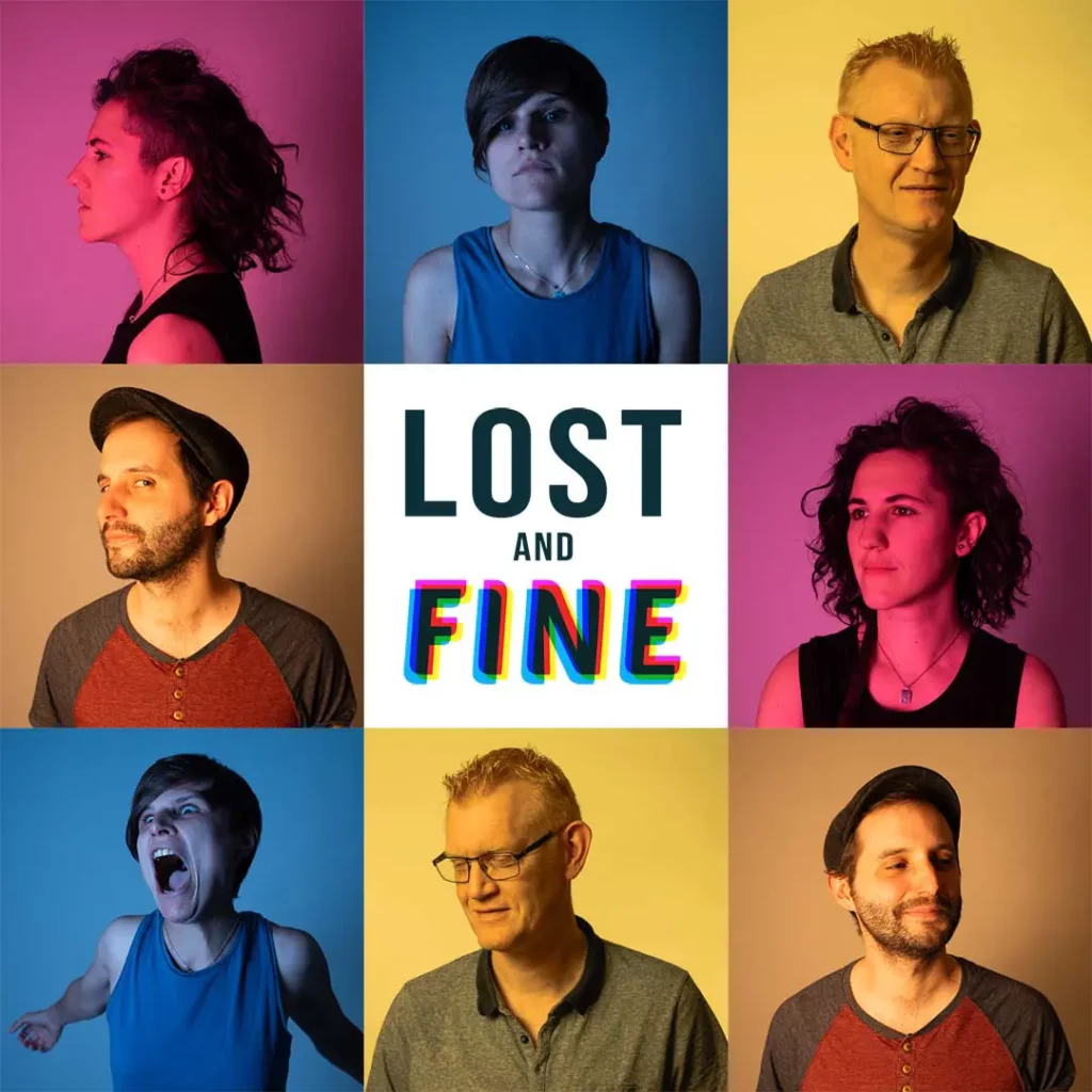 Portraits en couleur des quatre membres de Lost and Fine, le groupe de rock alsacien